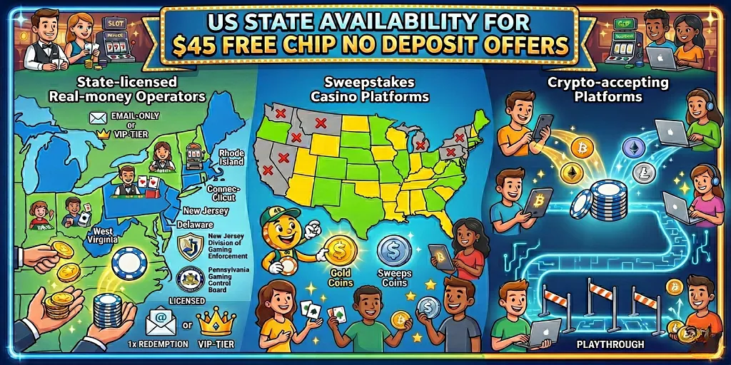US State Availability For $45 Free Chip No Deposit Offers